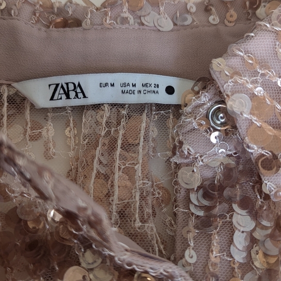 Zara Sequin Button Up Sheer Cardigan Long Sleeve Midi Shirtdress Rose Gold sz M - Picture 7 of 9